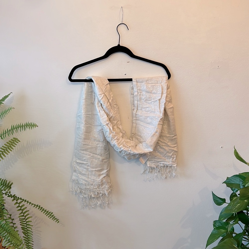 White & Silver Lightweight Pashmina Scarf